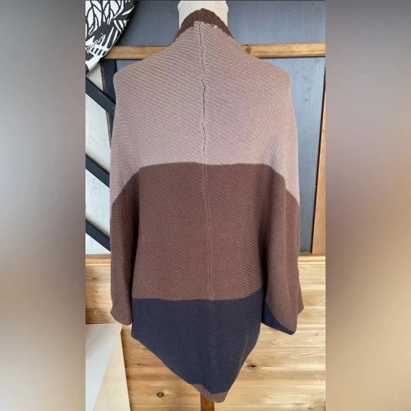Sand/blue/brown Colorblock Dolman Sleeve Cocoon Cardigan one size shall - Picture 7 of 11